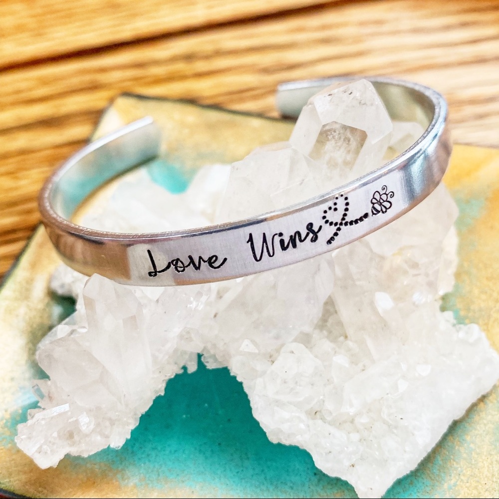 🆕 Love Wins Aluminum Cuff Bracelet Handstamped